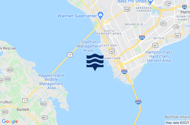 Carte des horaires des marées pour 0.8 mile SW of shipbuilding plant, United States