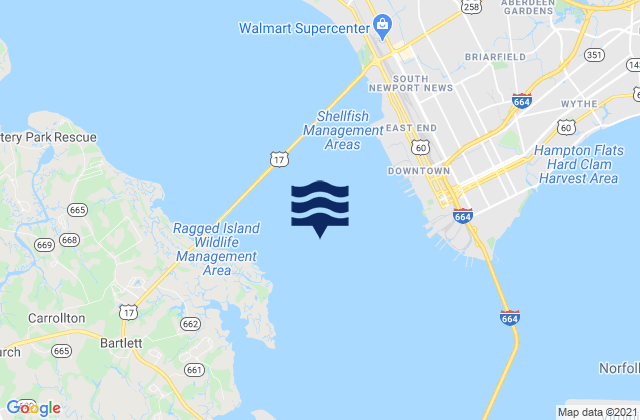 Carte des horaires des marées pour 1.5 miles SW of shipbuilding plant, United States