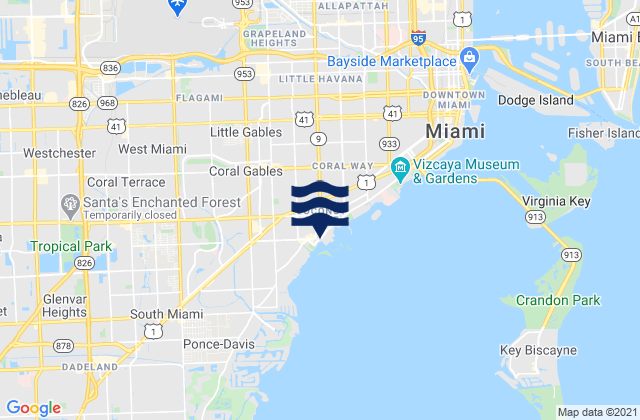 Carte des horaires des marées pour 21st Street (Miami), United States
