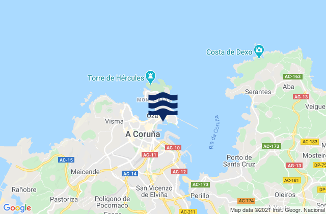 Carte des horaires des marées pour A Coruña, Spain