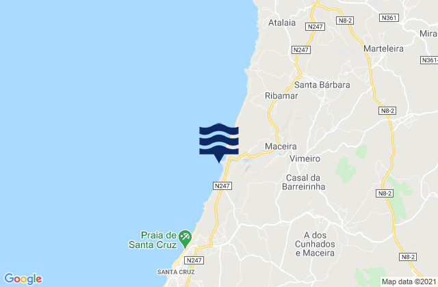Carte des horaires des marées pour A dos Cunhados, Portugal