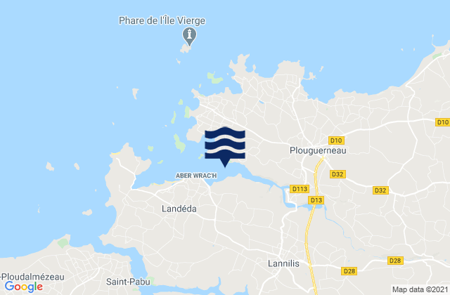 Carte des horaires des marées pour Aber Vrac'h, France
