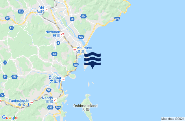 Carte des horaires des marées pour Aburatsu, Japan