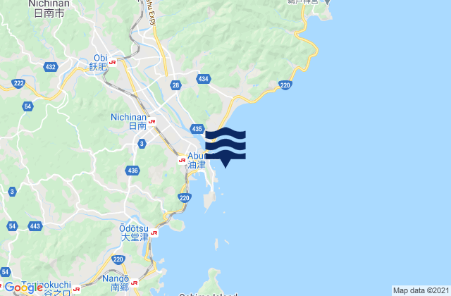 Carte des horaires des marées pour Aburatu, Japan