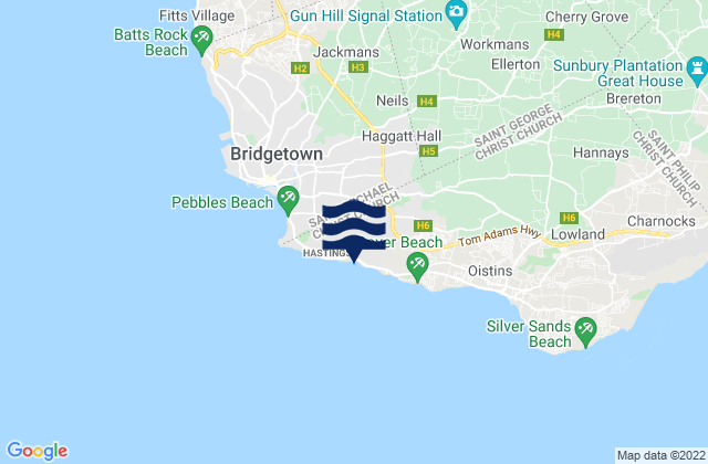 Carte des horaires des marées pour Accra Beach - Rockley Beach, Barbados