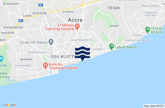 Carte des horaires des marées pour Accra, Ghana