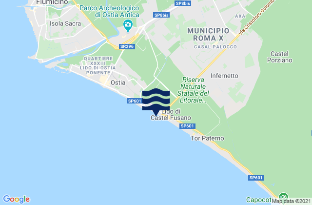 Carte des horaires des marées pour Acilia-Castel Fusano-Ostia Antica, Italy