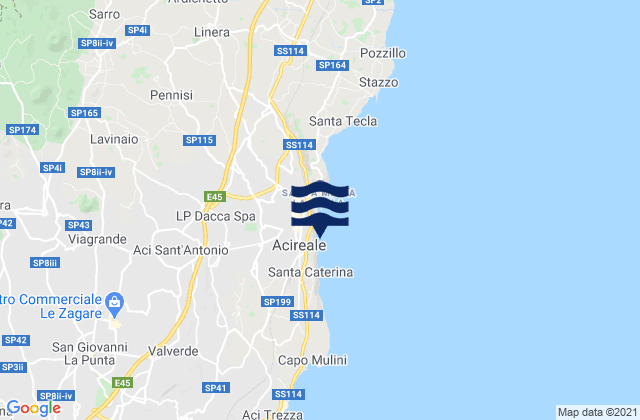 Carte des horaires des marées pour Acireale, Italy
