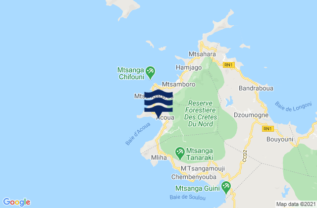 Carte des horaires des marées pour Acoua, Mayotte