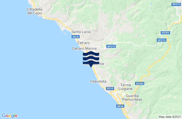 Carte des horaires des marées pour Acquappesa, Italy