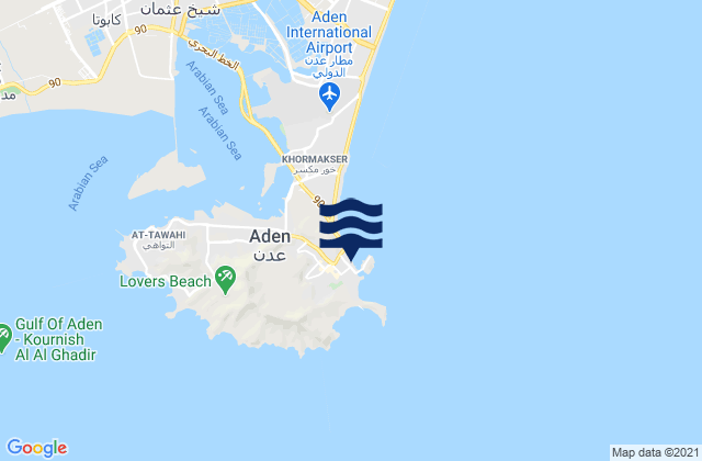 Carte des horaires des marées pour Aden, Yemen