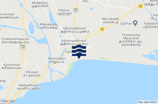 Carte des horaires des marées pour Adirampattinam, India