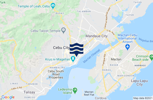 Carte des horaires des marées pour Adlaon, Philippines