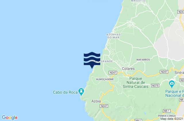 Carte des horaires des marées pour Adraga, Portugal