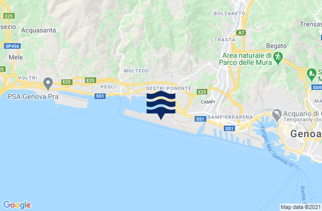 Carte des horaires des marées pour Aeroporto Cristoforo Colombo, Italy