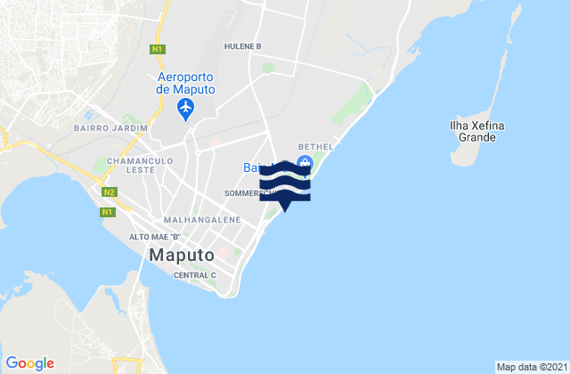Carte des horaires des marées pour Aeroporto, Mozambique