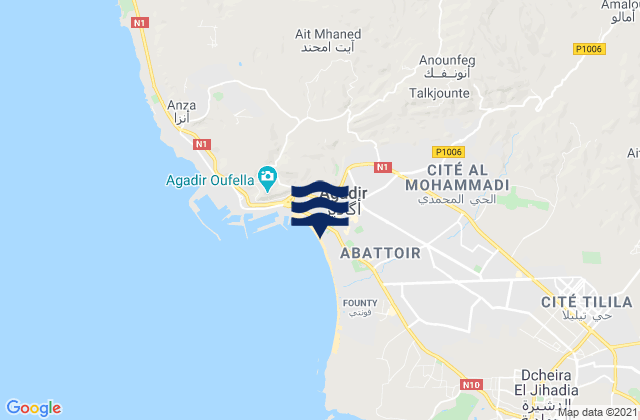 Carte des horaires des marées pour Agadir, Morocco