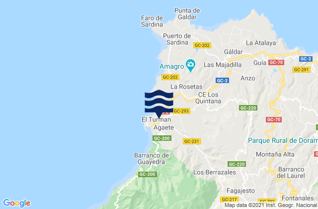 Carte des horaires des marées pour Agaete, Spain