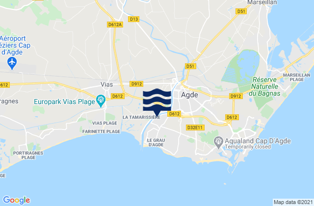 Carte des horaires des marées pour Agde, France