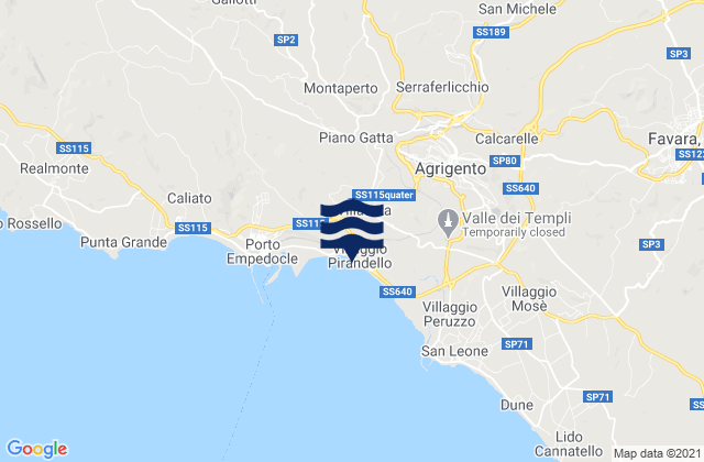 Carte des horaires des marées pour Agrigento, Italy