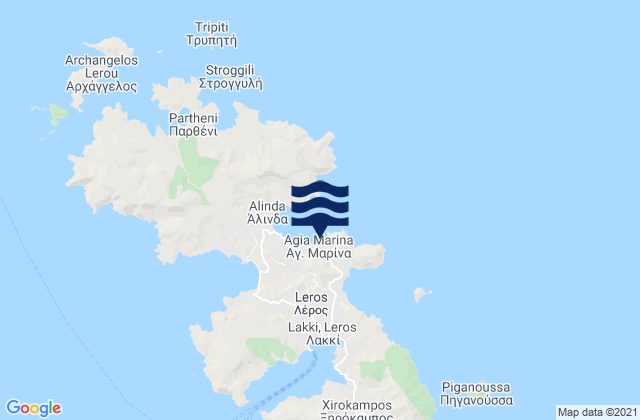 Carte des horaires des marées pour Agía Marína, Greece