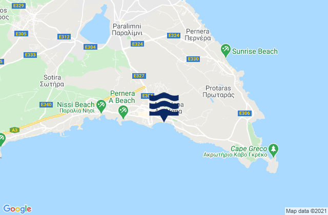 Carte des horaires des marées pour Agía Nápa, Cyprus