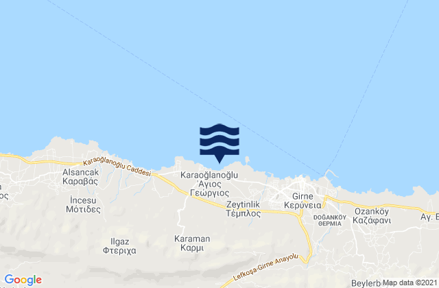 Carte des horaires des marées pour Agírda, Cyprus