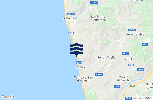 Carte des horaires des marées pour Aiello Calabro, Italy