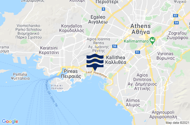 Carte des horaires des marées pour Aigáleo, Greece
