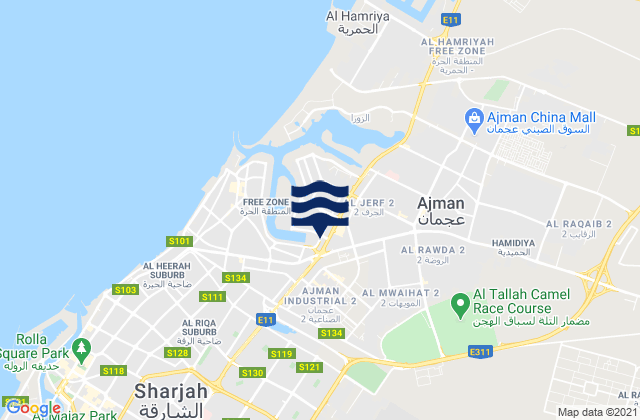 Carte des horaires des marées pour Ajman City, United Arab Emirates