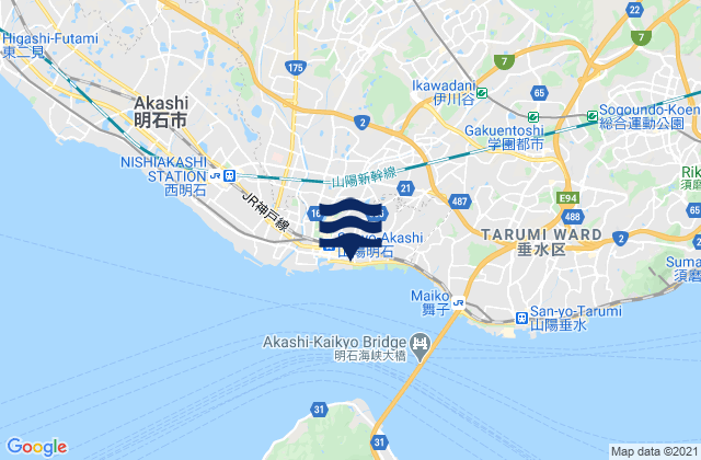 Carte des horaires des marées pour Akashi Ko Akashi Seto, Japan