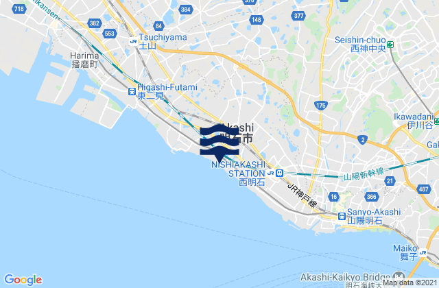 Carte des horaires des marées pour Akashi Shi, Japan