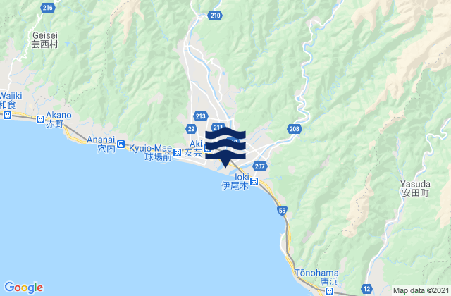 Carte des horaires des marées pour Aki Shi, Japan