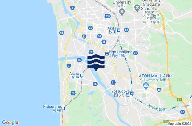 Carte des horaires des marées pour Akita, Japan