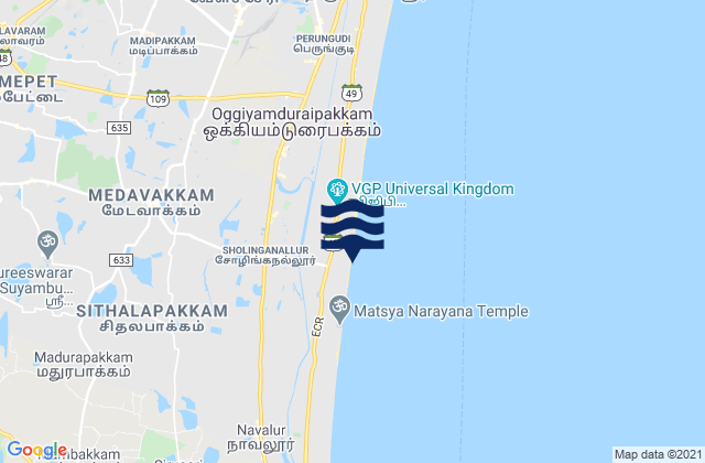 Carte des horaires des marées pour Akkarai Beach, India