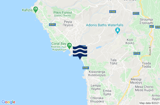 Carte des horaires des marées pour Akoursós, Cyprus