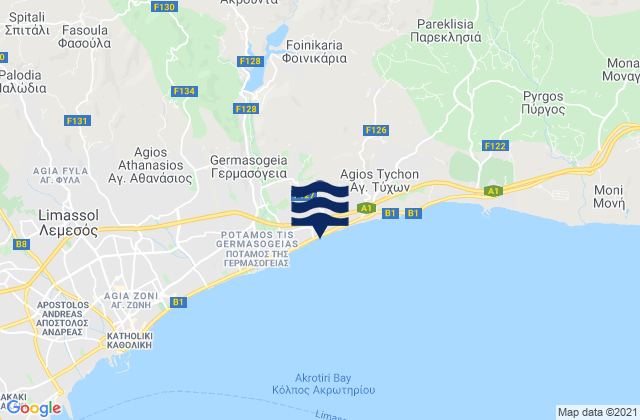 Carte des horaires des marées pour Akroúnta, Cyprus