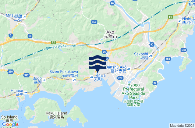 Carte des horaires des marées pour Akō Shi, Japan