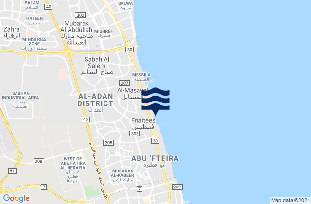Carte des horaires des marées pour Al Funayţīs, Kuwait