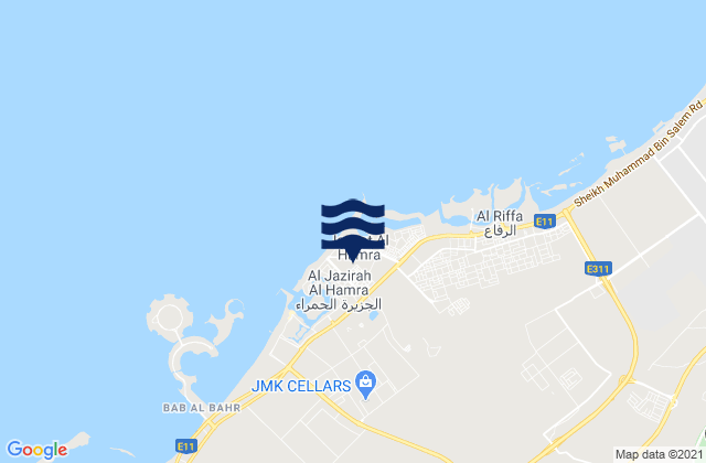 Carte des horaires des marées pour Al Jazirah Al Hamra, United Arab Emirates