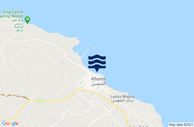 Carte des horaires des marées pour Al Khums, Libya