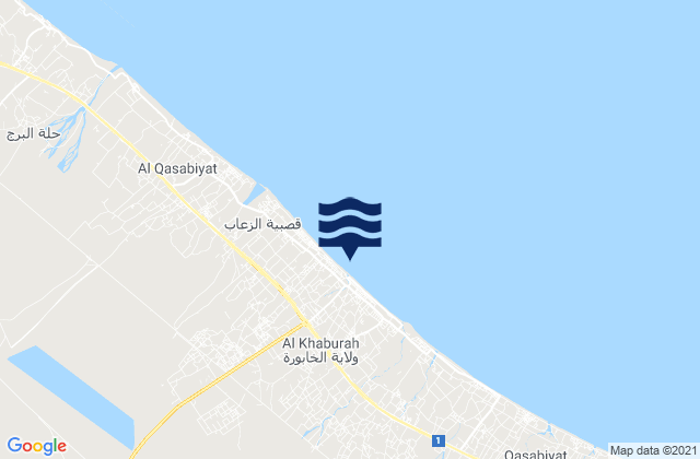 Carte des horaires des marées pour Al Khābūrah, Oman