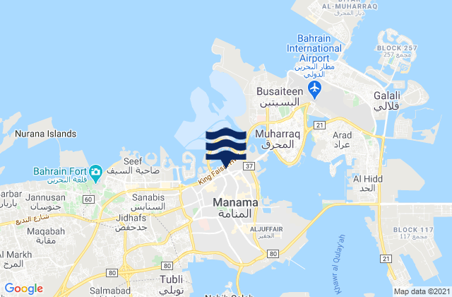 Carte des horaires des marées pour Al Manamah Harbor, Saudi Arabia