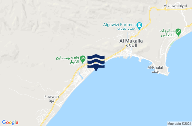 Carte des horaires des marées pour Al Mukalla, Yemen