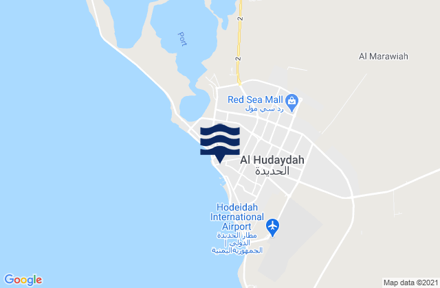 Carte des horaires des marées pour Al Ḩudaydah, Yemen