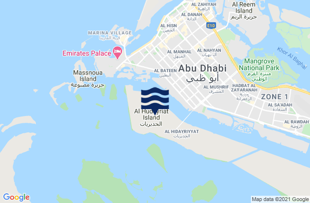 Carte des horaires des marées pour Al Ḩudayriyāt, United Arab Emirates