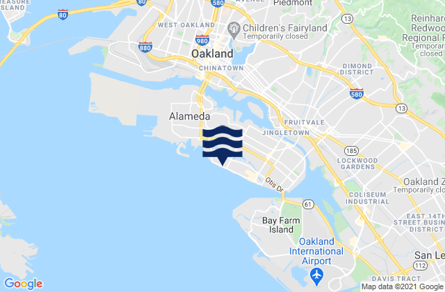 Carte des horaires des marées pour Alameda, United States