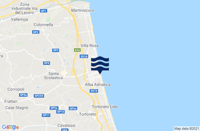 Carte des horaires des marées pour Alba Adriatica, Italy