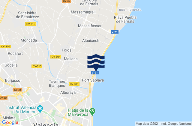 Carte des horaires des marées pour Albalat dels Sorells, Spain