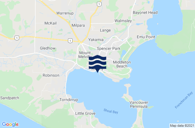 Carte des horaires des marées pour Albany, Australia